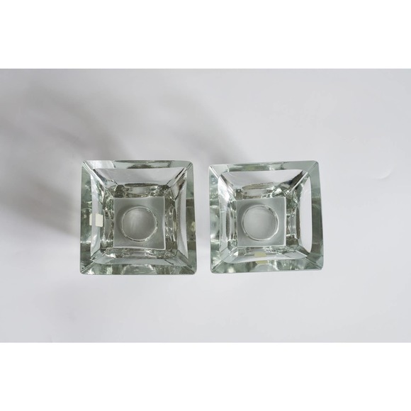 Vintage La Vida Made in Poland Pair of Pyramid Shaped Glass Tea Light Holders - Picture 7 of 8